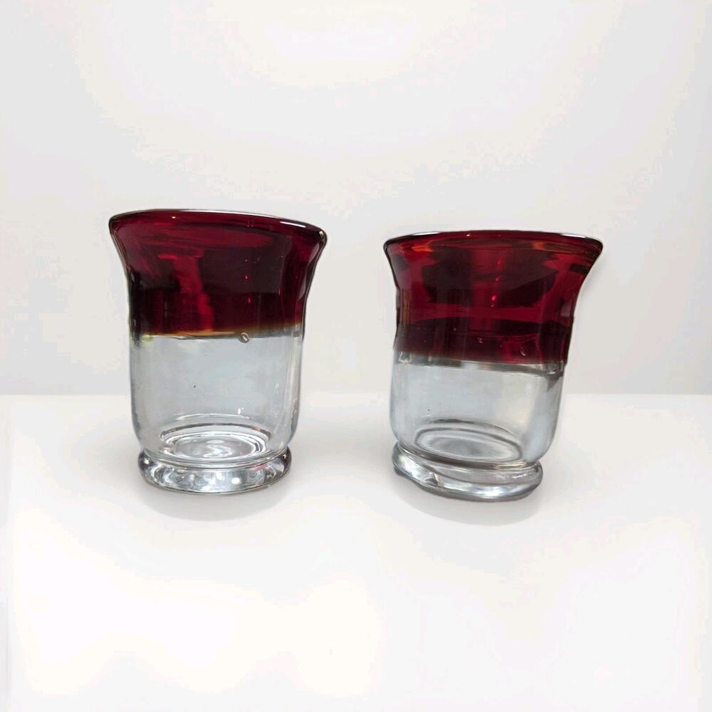 Set Of 2 Vintage Hand Blown Red Fade Glass Candle Holders EUC